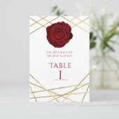 Rode Roos & Gouden Lijnen Bloemen Elegant Tafelnum Kaart (Staand voorkant)