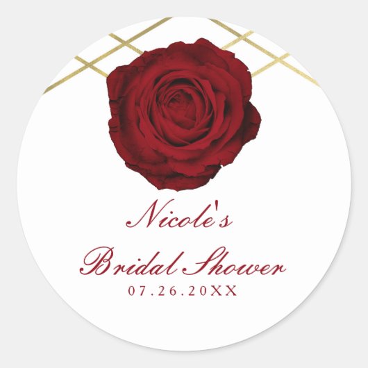 Rode Roos & Gouden Lijnen Bloemen Elegante Custom  Ronde Sticker (Voorkant)
