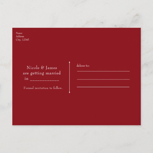 Rode Roos & Gouden Lijnen Bloemrijke Elegante Save Aankondigingskaart (Achterkant)