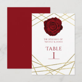 Rode Roos & Gouden Lijnen Bloemrijke Elegante Tafe Kaart