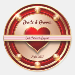 🌸 Rode Roos Gouden Romantische Trouwthema 💖 Ronde Sticker