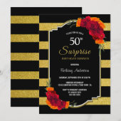 Rode Roos Gouden Streep Surprise 50e Verjaardag Di Kaart (Voorkant / Achterkant)