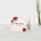 Rode Roos & Gouden Waterverf Bruiloft Dank u Kaart (Voorkant)