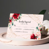 Rode Roos & Gouden Waterverf Bruiloft RSVP Kaart