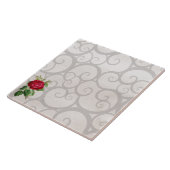 Rode roos grijze krullen decoratie tegeltje (Zijkant)