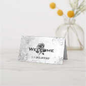 Rode Roos & Grunge Getextureerde Bruiloft Plaats K Plaatskaartje (Achterkant)