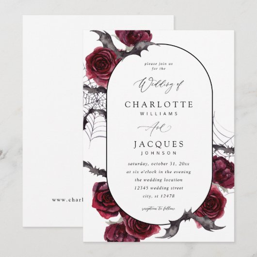 Rode Roos Halloween Vleermuizen Bruiloft - Wit Kaart (Voorkant / Achterkant)