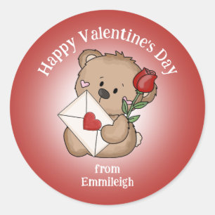 Rode Roos Hart Gelukkig Valentijnsdag Schattige Be Ronde Sticker