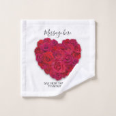 Rode Roos Hart Romantisch Bloemstuk Aangepaste Tek Bad Handdoek (Wasdoekje)