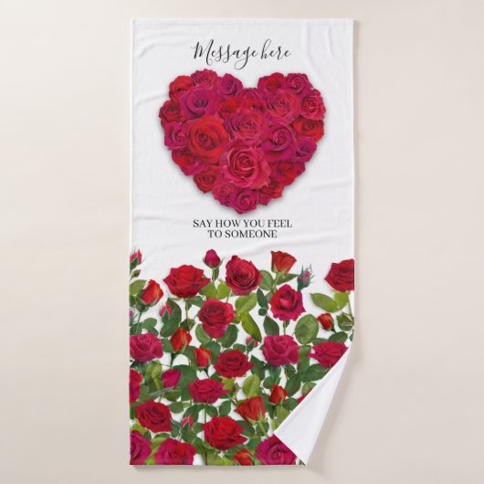 Rode Roos Hart Romantisch Bloemstuk Aangepaste Tek Badhanddoek (Badhanddoek)