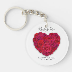Rode Roos Hart Romantisch Bloemstuk Aangepaste Tek Sleutelhanger