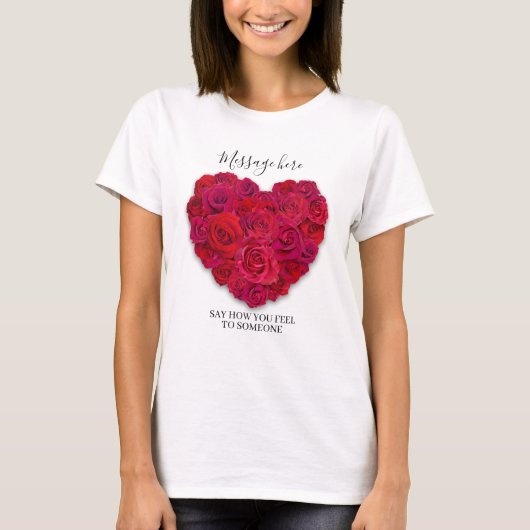 Rode Roos Hart Romantisch Bloemstuk Aangepaste Tek T-shirt (Voorkant)