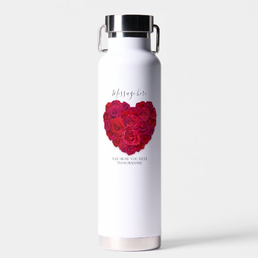 Rode Roos Hart Romantisch Bloemstuk Aangepaste Tek Waterfles (Voorkant)