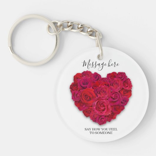 Rode Roos Hart Romantisch Minimalistisch Aangepast Sleutelhanger (Voorkant)