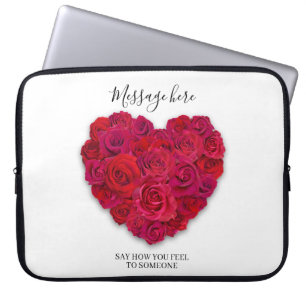 Rode Roos Hart Romantische Bloemen Aangepaste Teks Laptop Sleeve