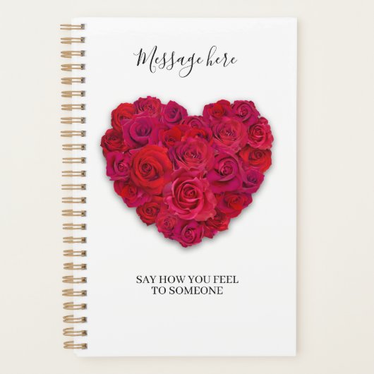 Rode Roos Hart Romantische Bloemen Aangepaste Teks Planner (Voorkant)