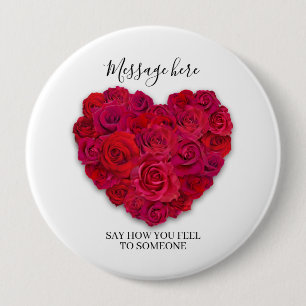 Rode Roos Hart Romantische Bloemstuk Aangepaste Te Ronde Button 4,0 Cm
