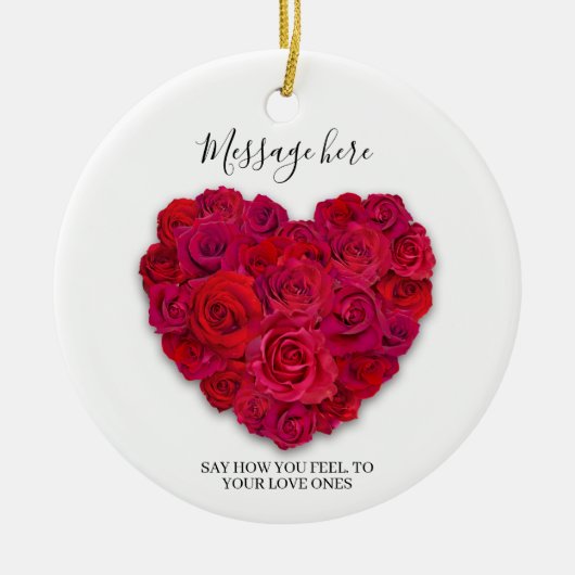 Rode Roos Hart Romantische Bloemstukken Aangepaste Keramisch Ornament (Voorkant)