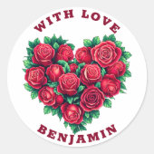 Rode roos hartvorm bloemige liefde Valentijnsdag Ronde Sticker (Voorkant)