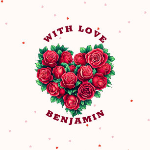Rode roos hartvorm bloemige liefde Valentijnsdag Ronde Sticker