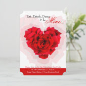 Rode roos hartvormige valentijn feestuitnodiging kaart (Staand voorkant)