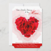 Rode roos hartvormige valentijn feestuitnodiging kaart (Voorkant)