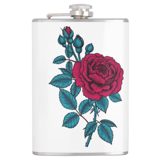 Rode roos heupfles (Voorkant)