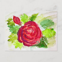 Rode Roos in Bloei Aquarel Bloemschildering