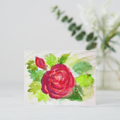 Rode Roos In Bloei Waterverf Bloemenschilderij Feestdagenkaart (Staand voorkant)