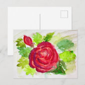 Rode Roos In Bloei Waterverf Bloemenschilderij Feestdagenkaart (Voorkant / Achterkant)