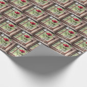 Rode roos in boerenraam cadeaupapier (Hoek)