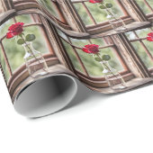 Rode roos in boerenraam cadeaupapier (Rol Hoek)