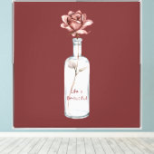 Rode Roos in Fles Canvas Afdruk (Insitu (Houten vloer))
