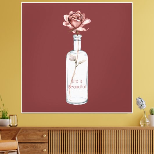 Rode Roos in Fles Canvas Afdruk (Insitu (Woonkamer))