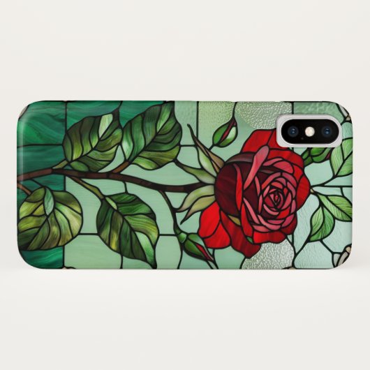 Rode roos in glas-in-lood Case-Mate iPhone case (Achterkant (horizontaal))