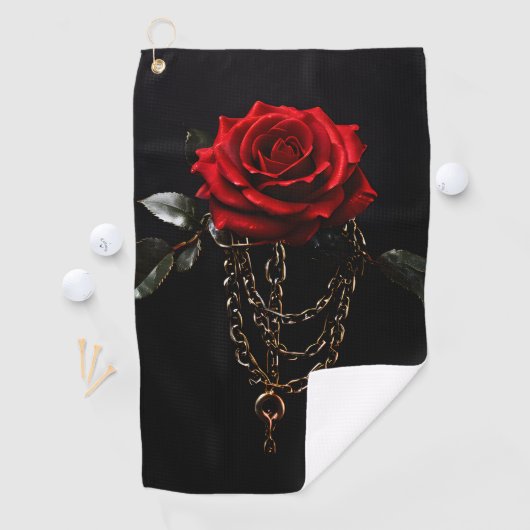 Rode roos in kettingen golfhanddoek (Insitu)