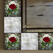 Rode Roos In Venster Vine Border Glas-in-lood Look Tegeltje