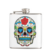 Rode roos & kleurrijke retro bloemenschedel heupfles (Voorkant)