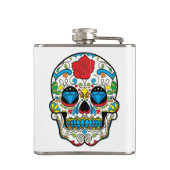 Rode roos & kleurrijke retro bloemenschedel heupfles (Achterkant)