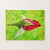 Rode Roos Knop Bloem Bloemstuk Kunstpuzzel Legpuzzel (Horizontaal)