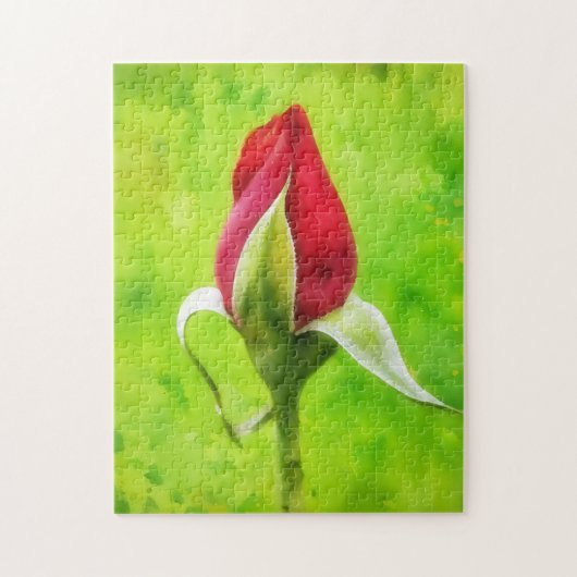 Rode Roos Knop Bloem Bloemstuk Kunstpuzzel Legpuzzel (Verticaal)
