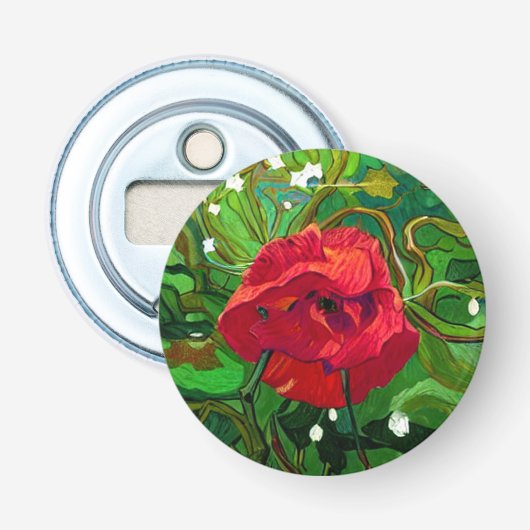 RODE ROOS KUNST BUTTON FLESOPENER (Voorkant)