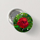 RODE ROOS KUNST RONDE BUTTON 3,2 CM (Voorkant /achterkant)