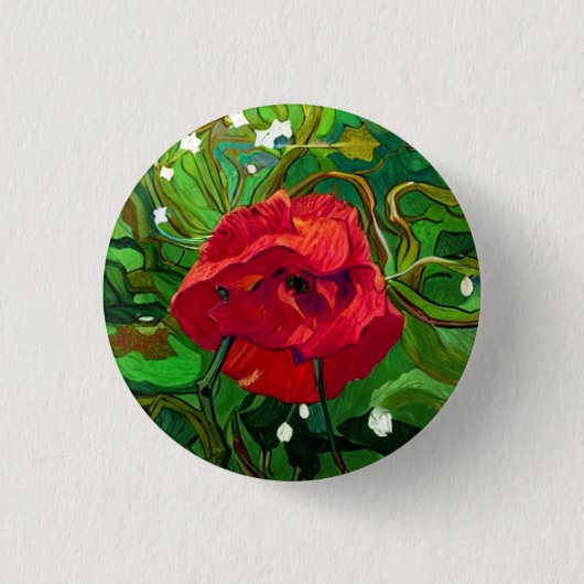RODE ROOS KUNST RONDE BUTTON 3,2 CM (Voorkant)