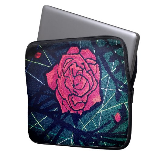 Rode roos laptop sleeve (Voorkant Links)