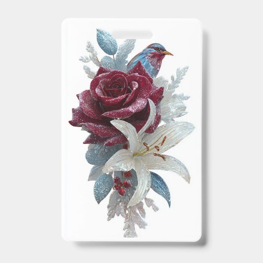 Rode Roos Lelie Bloemen Naambadge Badge (Voorzijde)