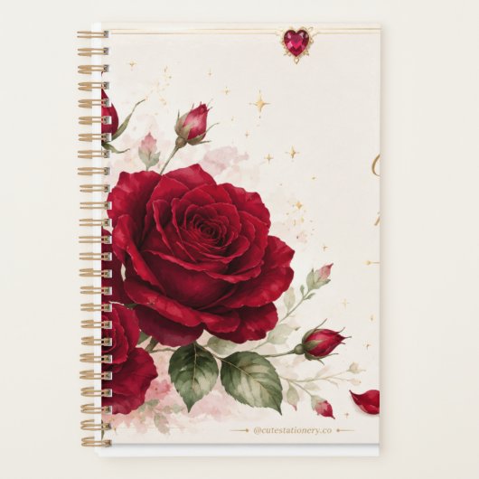 Rode Roos Liefdesbriefjes Romantische Bloemige Pla Planner (Voorkant)