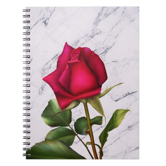 Rode Roos Marmer Modern Glam Bloem Notitieboek (Voorkant)