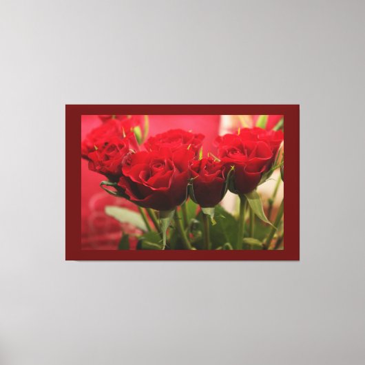Rode Roos Met Bladeren Donkerrode Achtergrond Prem Canvas Afdruk (Voorkant)