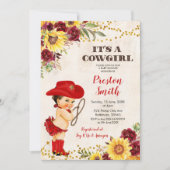 Rode Roos met bruin haar en zonnebloem Baby shower Kaart (Voorkant)